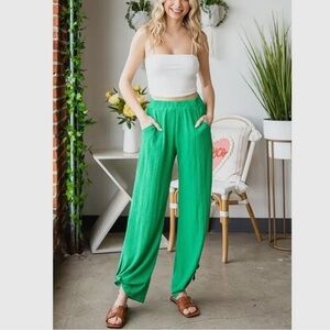 Crinkle gauze split side pants